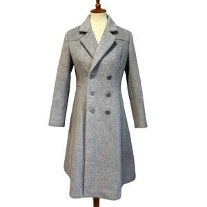 Gray Wool Blend Double Breasted Fit & Flare A-Line Swing Coat, Size S
